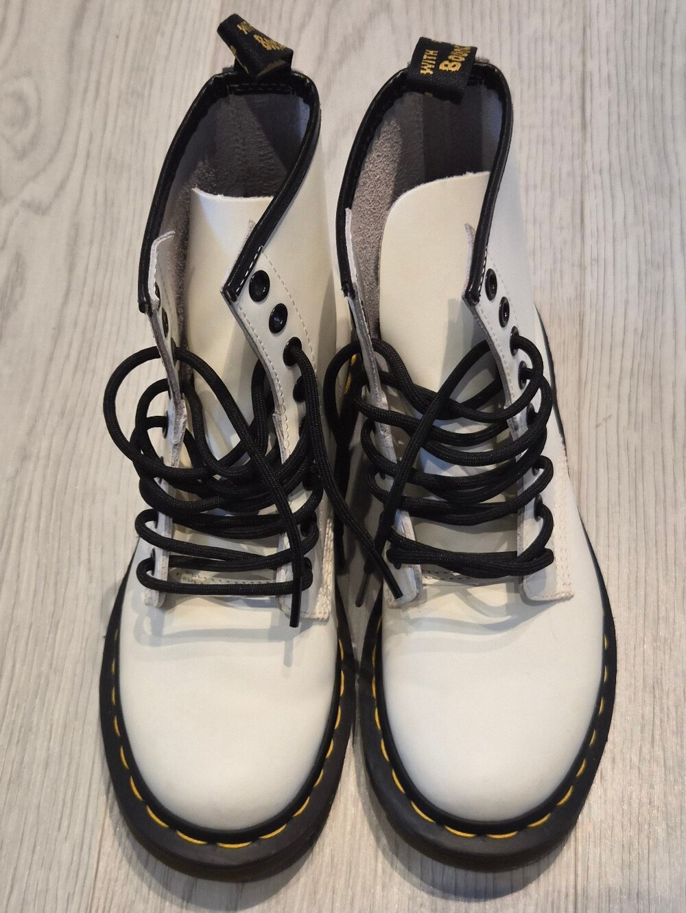 Dr. Martens White Leather Boots with Black Laces